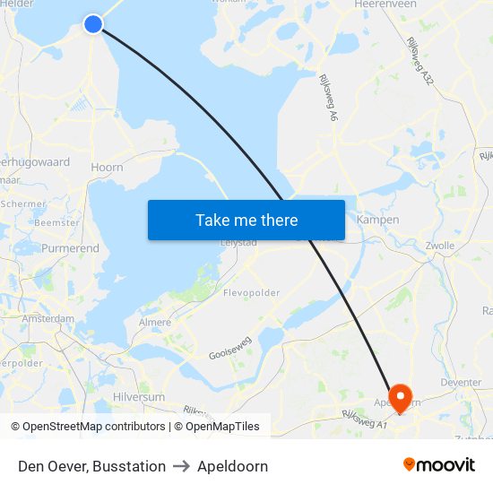 Den Oever, Busstation to Apeldoorn map