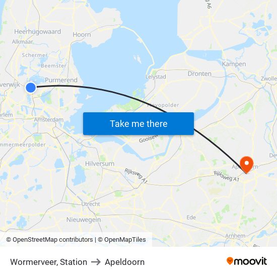 Wormerveer, Station to Apeldoorn map