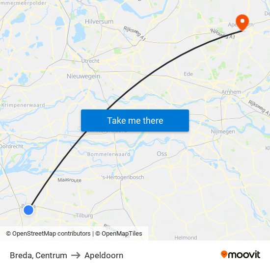 Breda, Centrum to Apeldoorn map