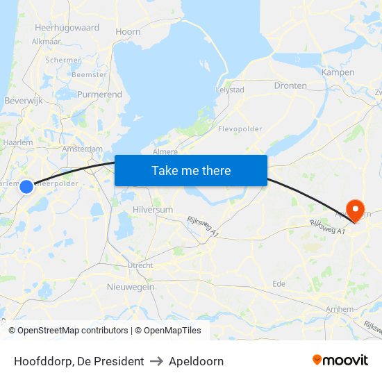 Hoofddorp, De President to Apeldoorn map