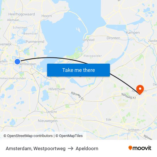 Amsterdam, Westpoortweg to Apeldoorn map