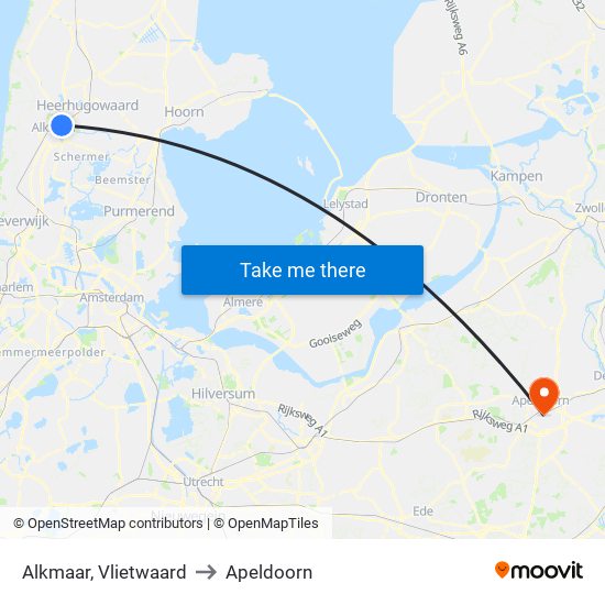 Alkmaar, Vlietwaard to Apeldoorn map