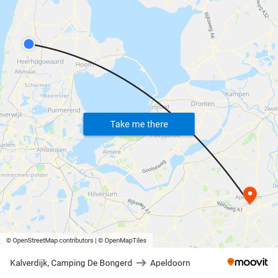 Kalverdijk, Camping De Bongerd to Apeldoorn map