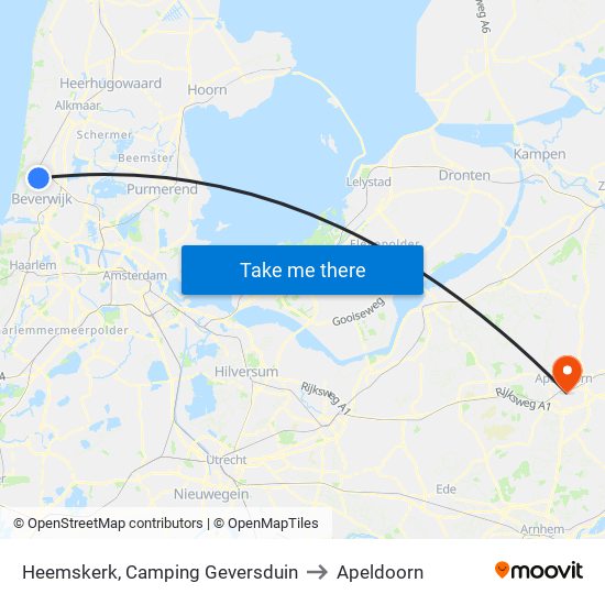 Heemskerk, Camping Geversduin to Apeldoorn map