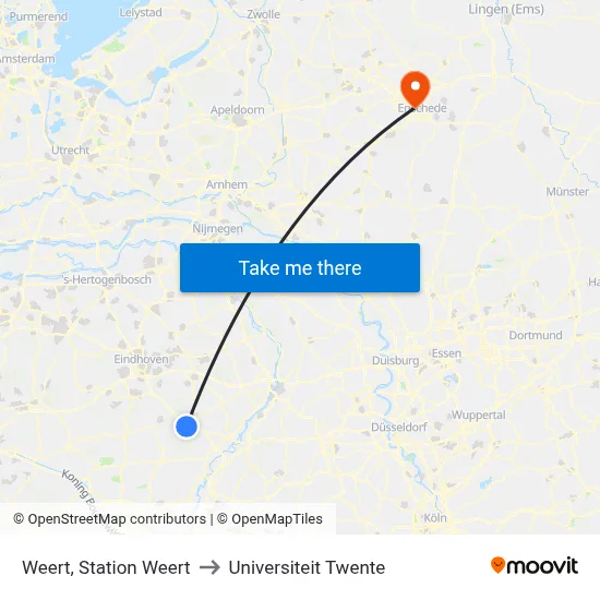 Weert, Station Weert to Universiteit Twente map