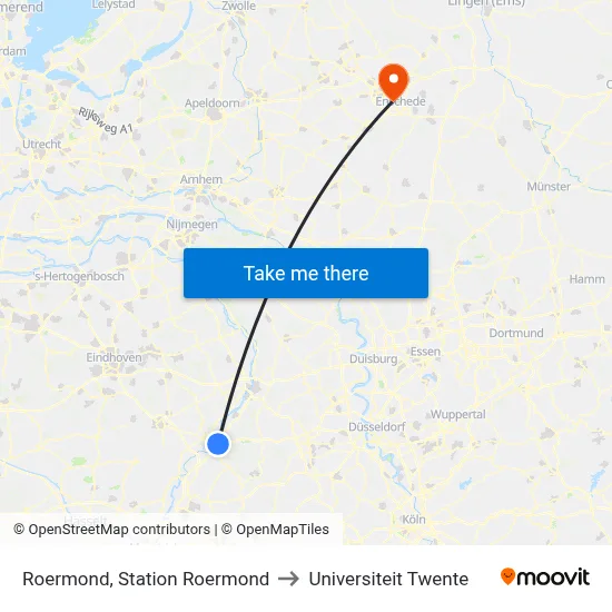 Roermond, Station Roermond to Universiteit Twente map