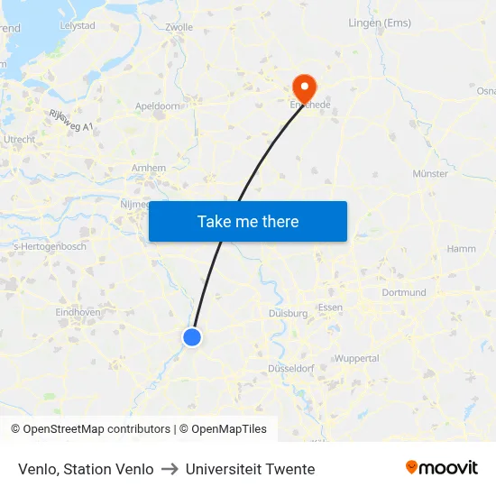 Venlo, Station Venlo to Universiteit Twente map