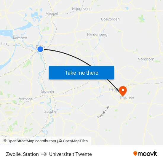 Zwolle, Station to Universiteit Twente map