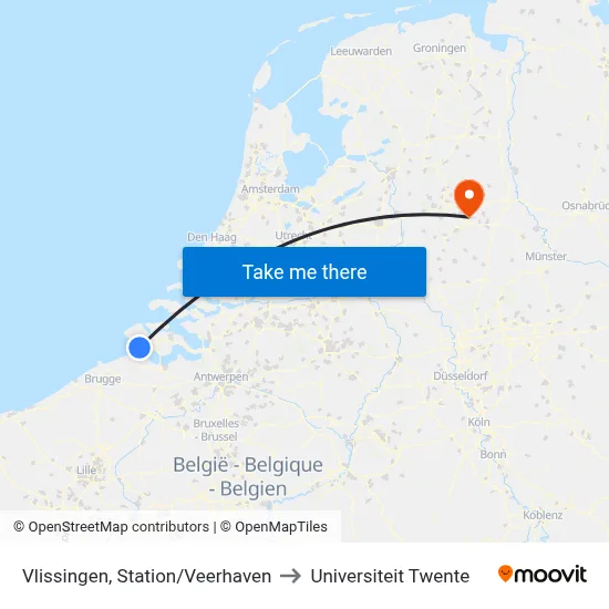 Vlissingen, Station/Veerhaven to Universiteit Twente map