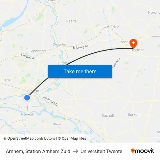 Arnhem, Station Arnhem Zuid to Universiteit Twente map