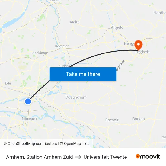 Arnhem, Station Arnhem Zuid to Universiteit Twente map