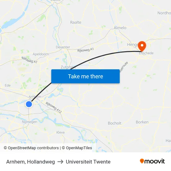 Arnhem, Hollandweg to Universiteit Twente map