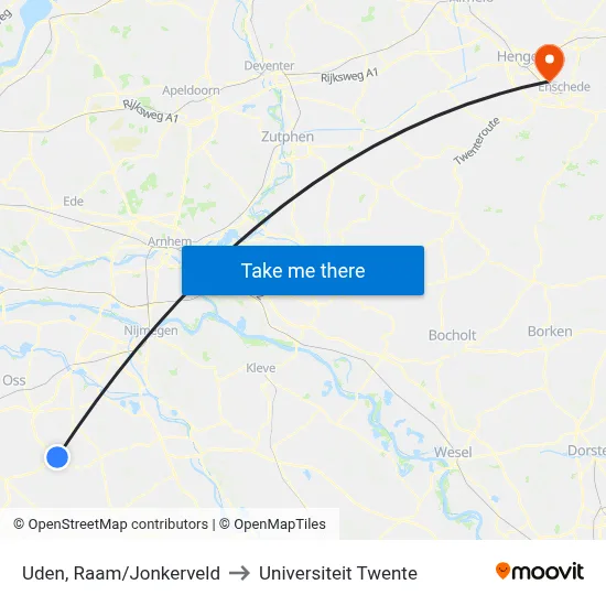 Uden, Raam/Jonkerveld to Universiteit Twente map