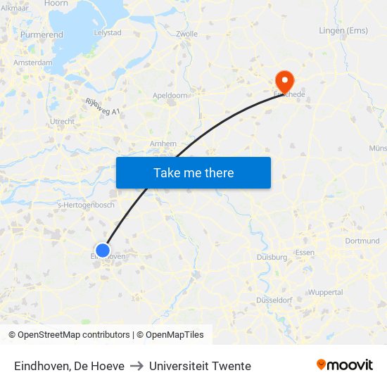 Eindhoven, De Hoeve to Universiteit Twente map