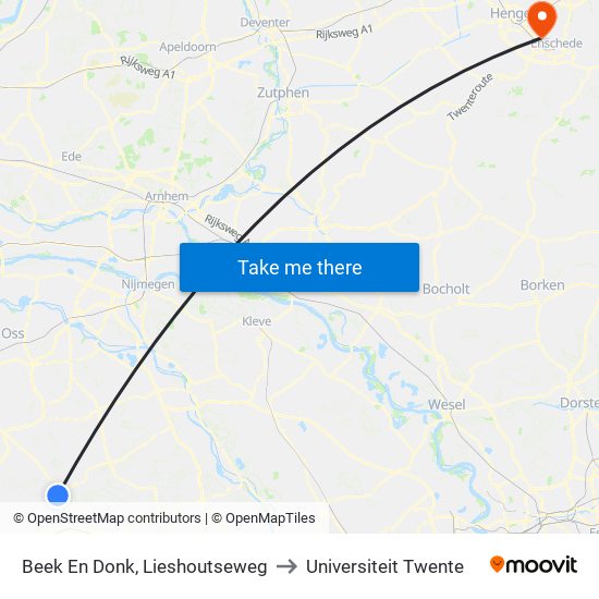 Beek En Donk, Lieshoutseweg to Universiteit Twente map