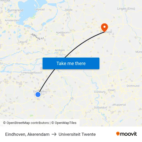 Eindhoven, Akerendam to Universiteit Twente map