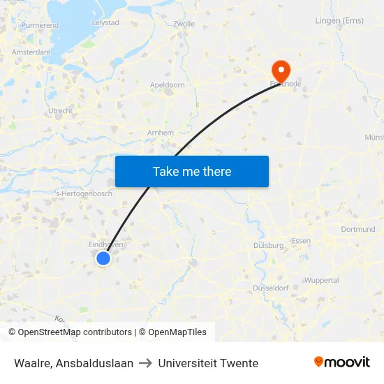 Waalre, Ansbalduslaan to Universiteit Twente map