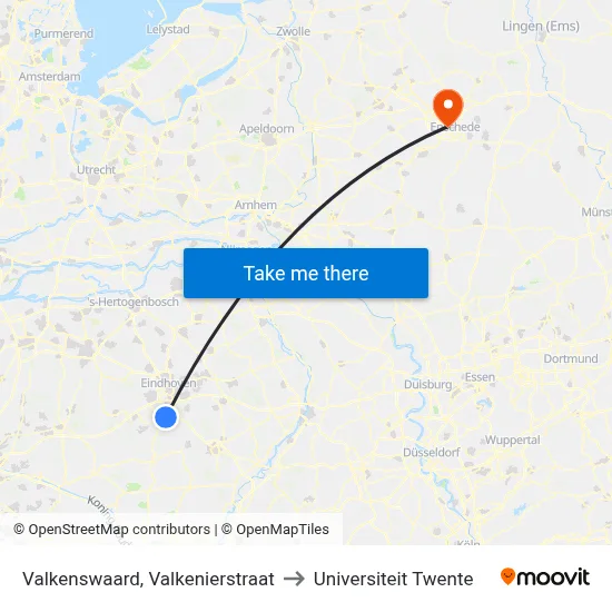 Valkenswaard, Valkenierstraat to Universiteit Twente map