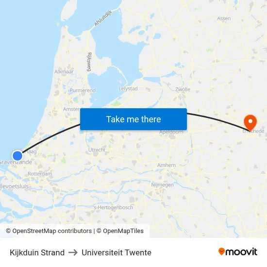 Kijkduin Strand to Universiteit Twente map