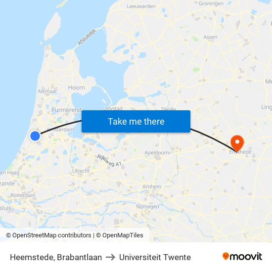 Heemstede, Brabantlaan to Universiteit Twente map