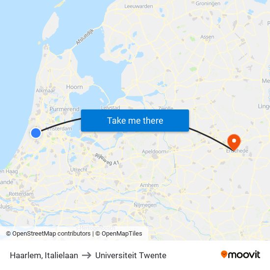 Haarlem, Italielaan to Universiteit Twente map