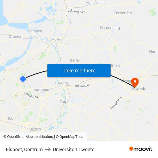 Elspeet, Centrum to Universiteit Twente map