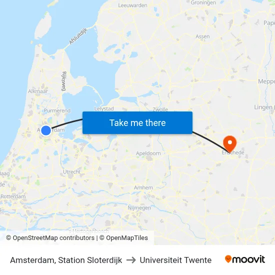 Amsterdam, Station Sloterdijk to Universiteit Twente map