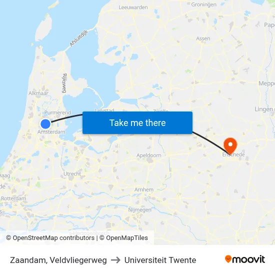 Zaandam, Veldvliegerweg to Universiteit Twente map