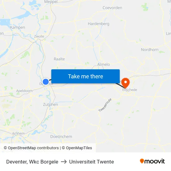 Deventer, Wkc Borgele to Universiteit Twente map