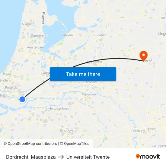 Dordrecht, Maasplaza to Universiteit Twente map