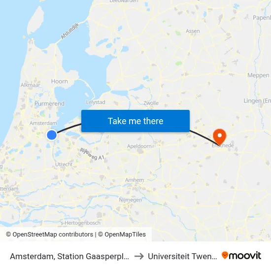 Amsterdam, Station Gaasperplas to Universiteit Twente map