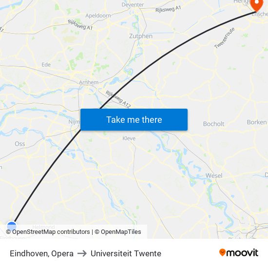 Eindhoven, Opera to Universiteit Twente map