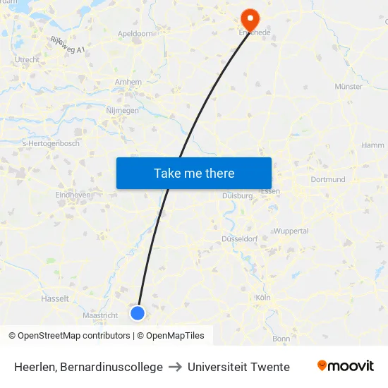Heerlen, Bernardinuscollege to Universiteit Twente map