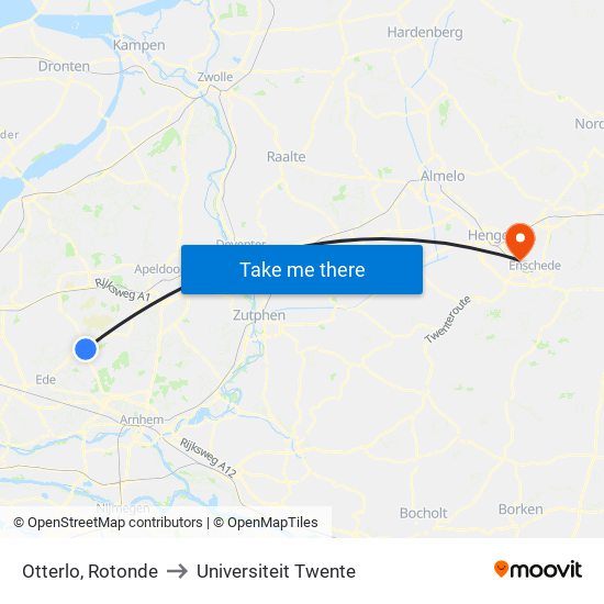 Otterlo, Rotonde to Universiteit Twente map