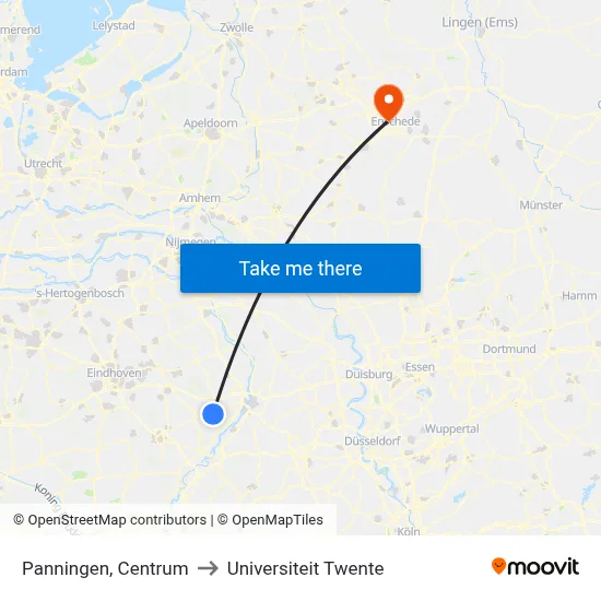 Panningen, Centrum to Universiteit Twente map