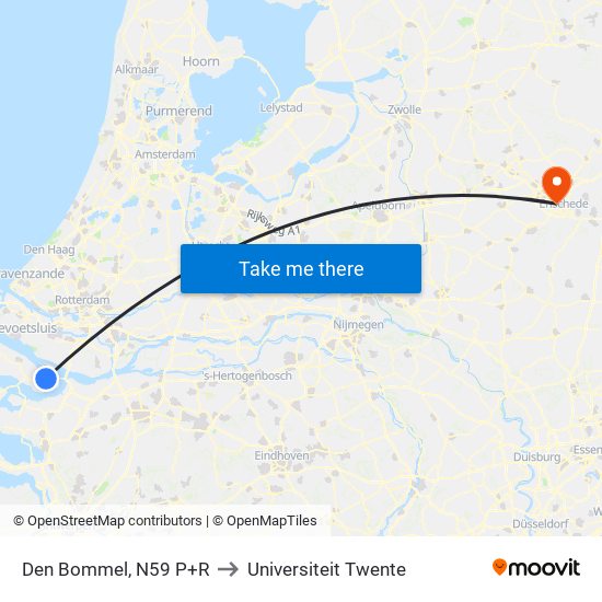 Den Bommel, N59 P+R to Universiteit Twente map