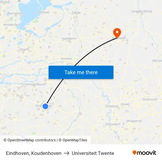 Eindhoven, Koudenhoven to Universiteit Twente map