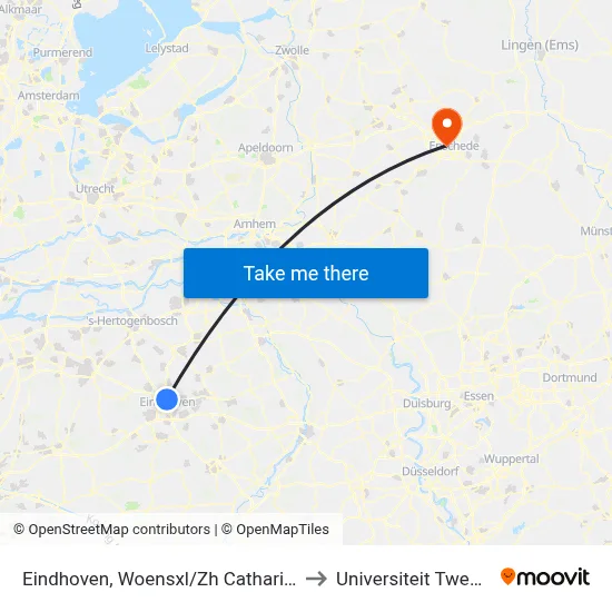 Eindhoven, Woensxl/Zh Catharina to Universiteit Twente map