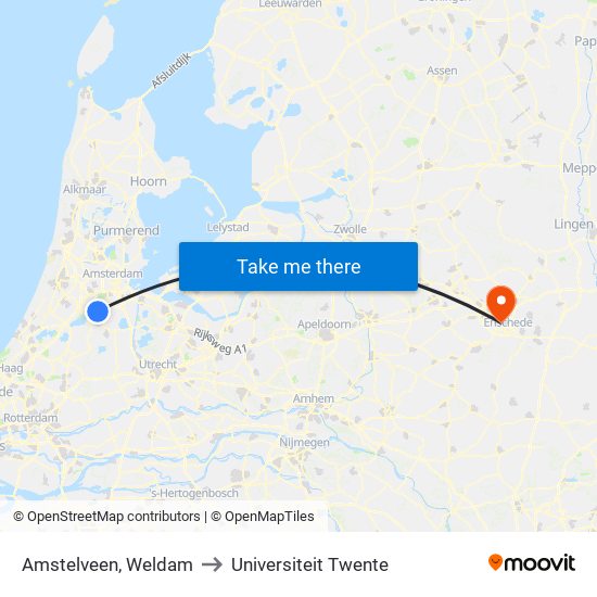 Amstelveen, Weldam to Universiteit Twente map