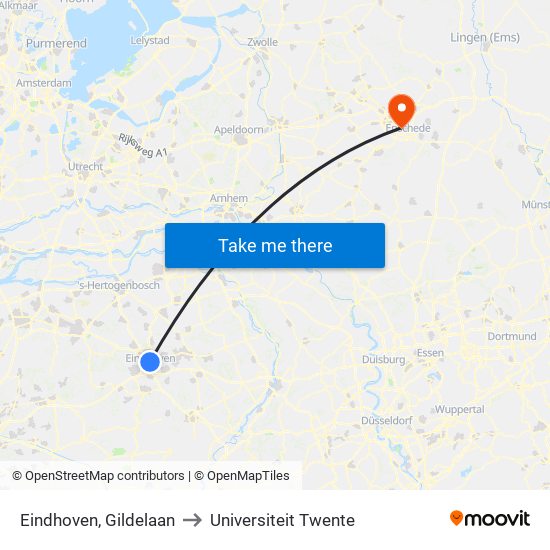 Eindhoven, Gildelaan to Universiteit Twente map