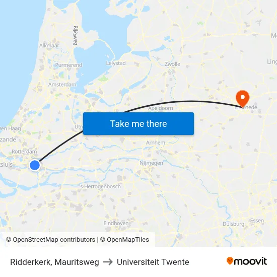 Ridderkerk, Mauritsweg to Universiteit Twente map