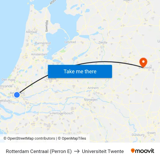 Rotterdam Centraal (Perron E) to Universiteit Twente map