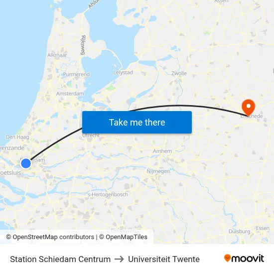 Station Schiedam Centrum to Universiteit Twente map