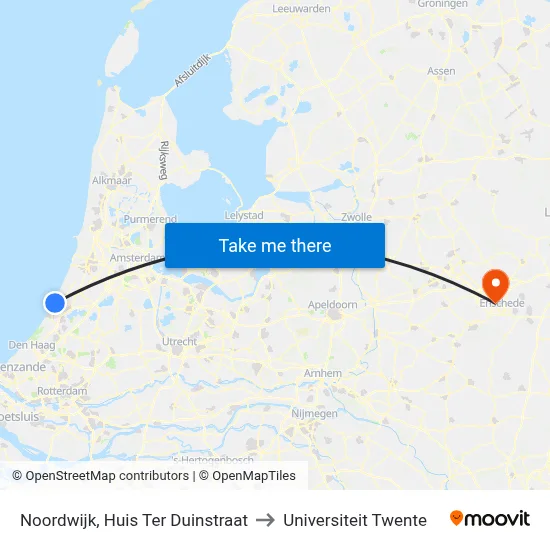 Noordwijk, Huis Ter Duinstraat to Universiteit Twente map