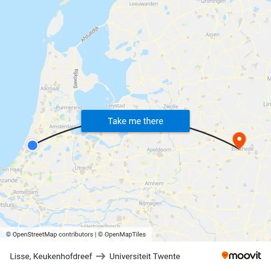Lisse, Keukenhofdreef to Universiteit Twente map