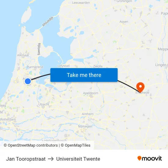 Jan Tooropstraat to Universiteit Twente map