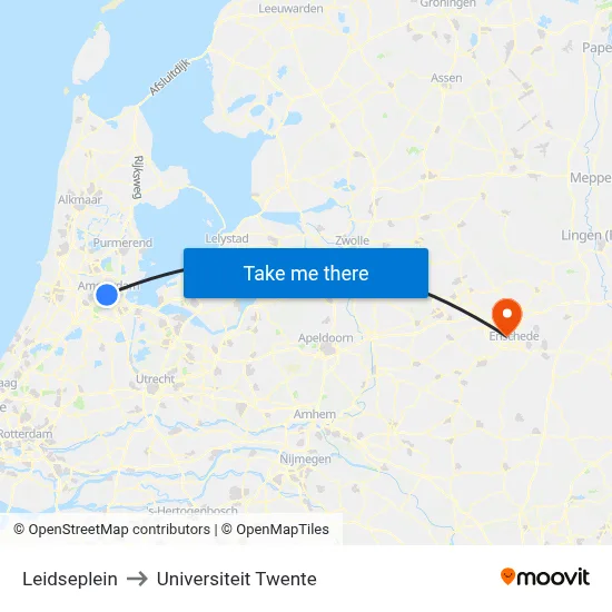 Leidseplein to Universiteit Twente map