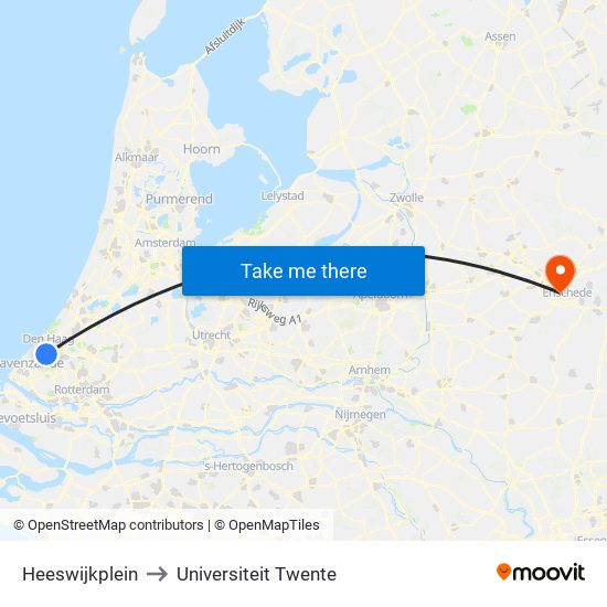 Heeswijkplein to Universiteit Twente map