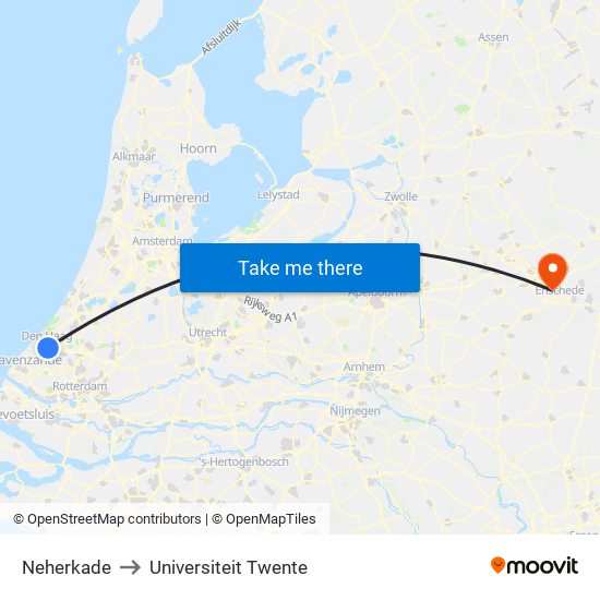 Neherkade to Universiteit Twente map