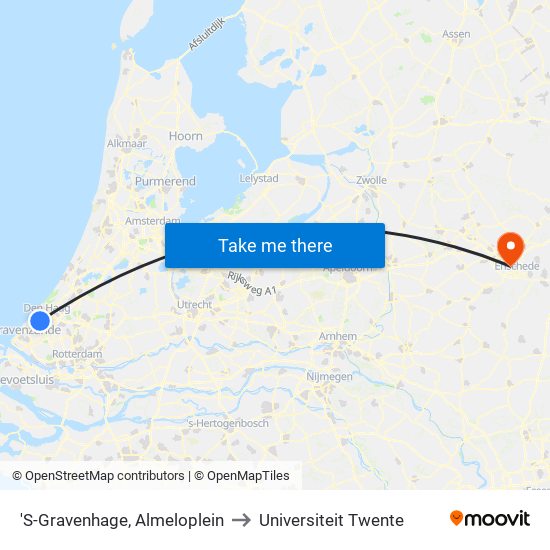 'S-Gravenhage, Almeloplein to Universiteit Twente map